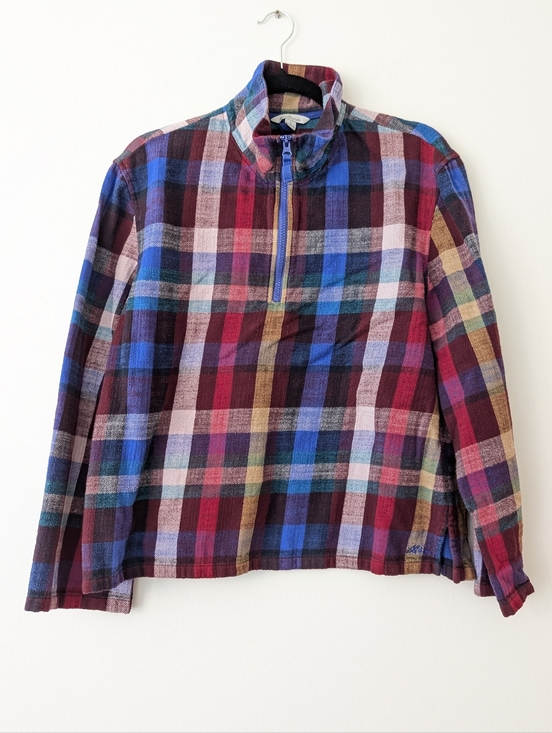 L.L. Bean Sweaters - L.L. Bean Signature quarter zip flannel plaid cotton sweater size L